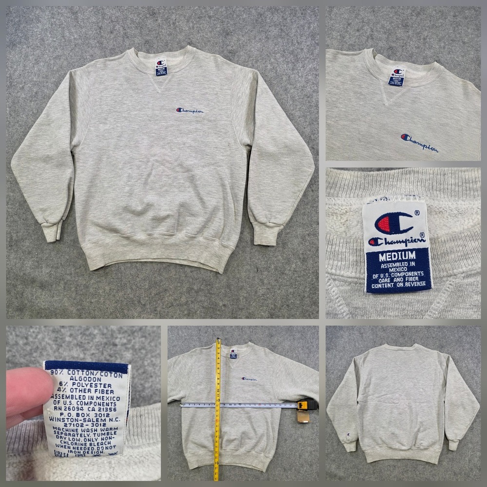 Vintage 90s Champion Sweatshirt Mens Medium Gray Script Logo Crewneck Pullover